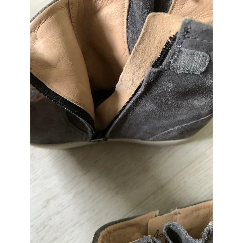 Pom d'Api Kids Grey Suede Leather Lined Ankle Boots Side Zip Buckle‎ Grey 30